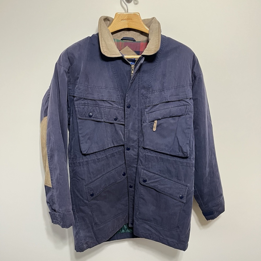 Pendleton Insulated Chore Coat Jacket Primaloft Leather Collar Trim Blue Size L‎